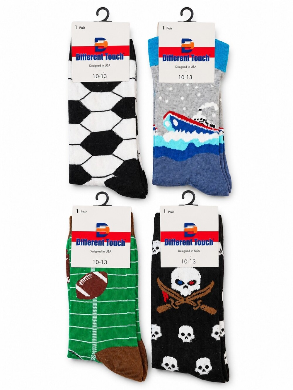 Men's Novelty Crew Socks - 4 Pack (Black, Blue, Green, Black/White)